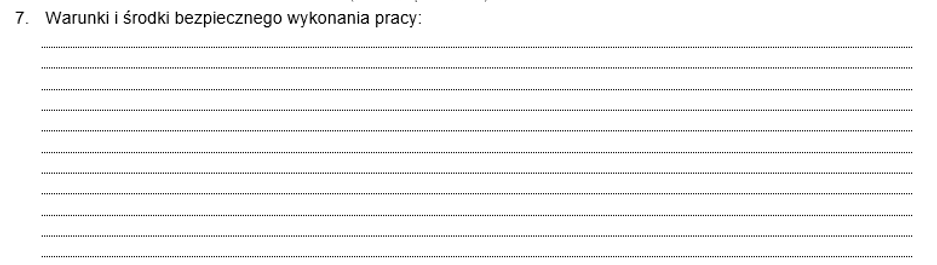 polecenie pisemne warunki i środki bezpiecznego wykonania pracy