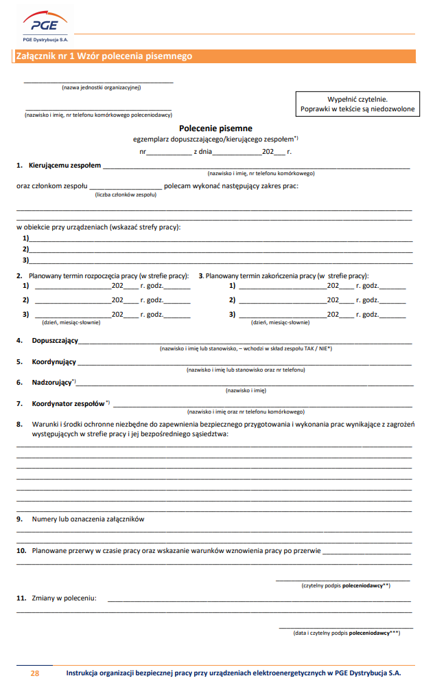 pge polecenie pisemne